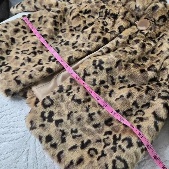 Relativity EUC crop leopard faux fur coat jacket 10 petite brown tan - Picture 12 of 17